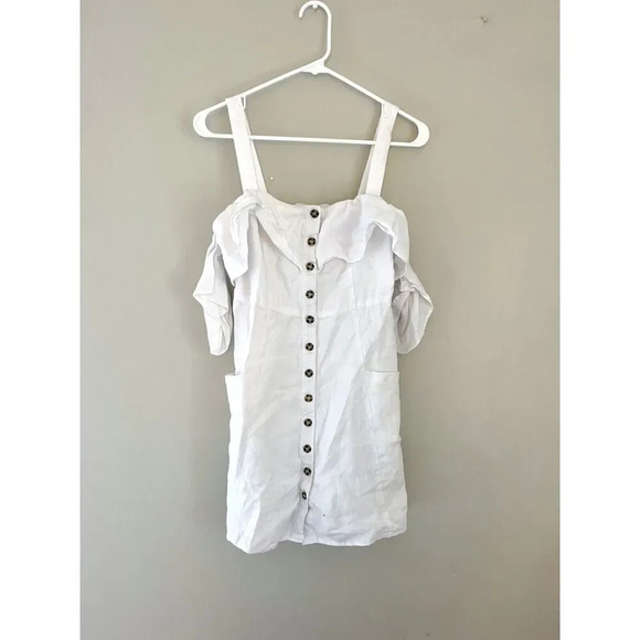 Forever 21 Womens White Mini Dress Small Linen Button 90s Y2K Baby Shower Party - Picture 1 of 9